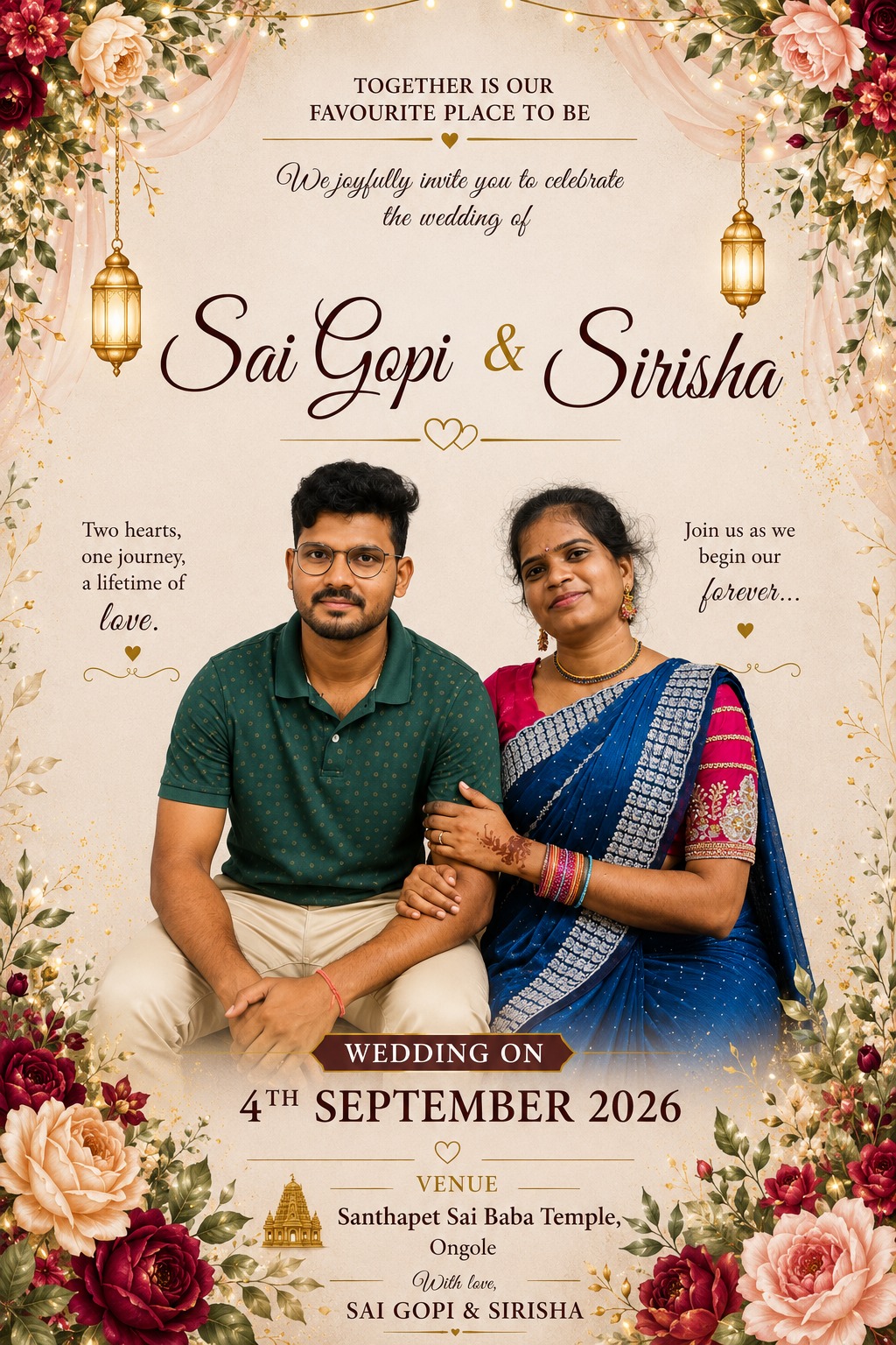 Wedding invitation for Sai Gopi and Sirisha